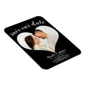 黒いハート写真の結婚式の日付を保存 マグネット (右側)