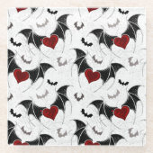 黒いハート翼のハロウィンこうもり ガラスコースター (正面)