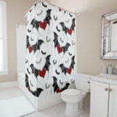 黒いハート翼のハロウィンこうもり シャワーカーテン (インサイチュ)