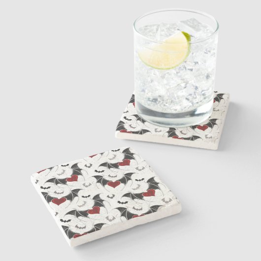 黒いハート翼のハロウィンこうもり ストーンコースター (横)