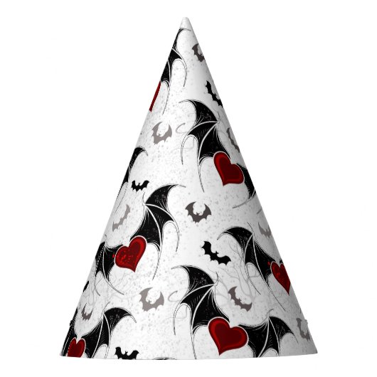 黒いハート翼のハロウィンこうもり パーティーハット (正面)