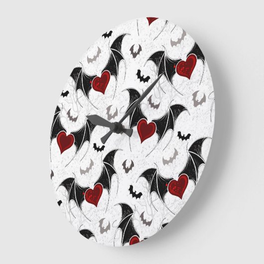 黒いハート翼のハロウィンこうもり ラージ壁時計 (傾斜)