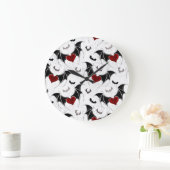 黒いハート翼のハロウィンこうもり ラージ壁時計 (ホーム)