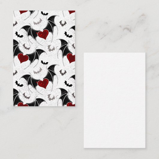 黒いハート翼のハロウィンこうもり 名刺 (正面/裏面)