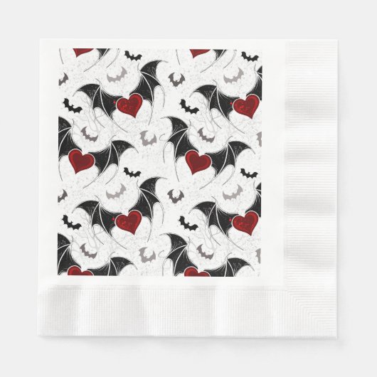 黒いハート翼のハロウィンこうもり 縁ありランチョンナプキン (正面)