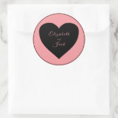 黒いハート（ピンクの背景） ラウンドシール (バッグ)