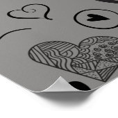 黒いハート – 灰色の背景 ポスター (角)