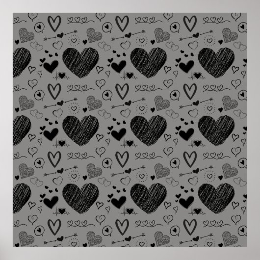 黒いハート – 灰色の背景 ポスター (正面)