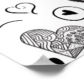 黒いハート – 白い背景 ポスター (角)