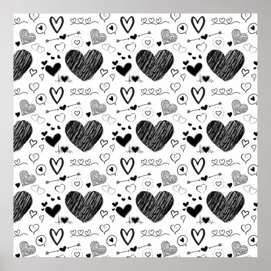 黒いハート – 白い背景 ポスター (正面)