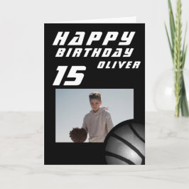 黒いバスケットボール ボール少年 写真 幸せな誕生日 カード
