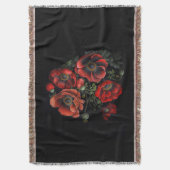 黒いバッククロックに赤いケシ スローブランケット (正面縦)