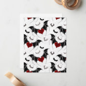 黒いバットウイングのハロウィンハート ノートカード (正面/裏面インサイチュ)