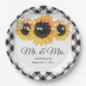 黒いバッファローの格子状のひまわりミセス結婚ズ ペーパープレート (正面)
