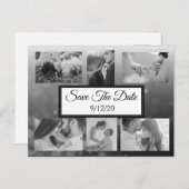 黒いバブルストライプの写真の日付を保存 案内ポストカード (正面/裏面)