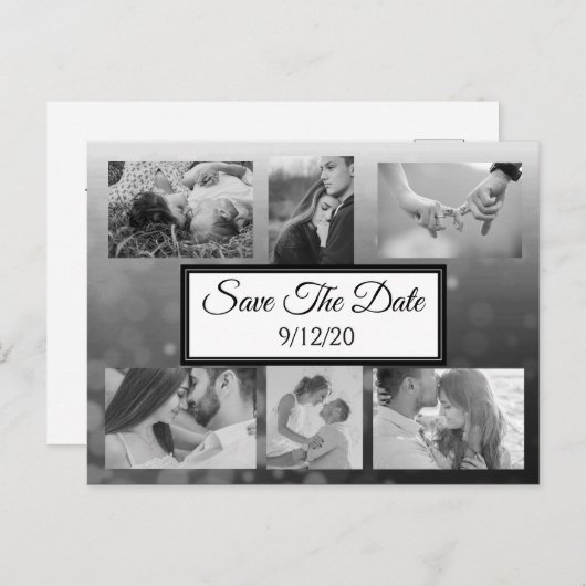 黒いバブルストライプの写真の日付を保存 案内ポストカード (正面/裏面)