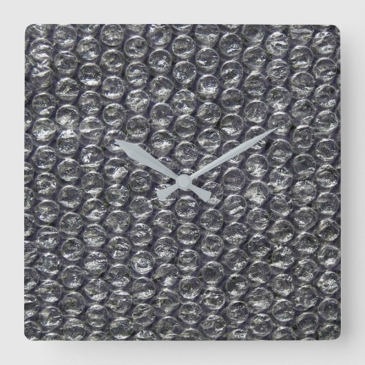 黒いバブルラップ スクエア壁時計 (正面)