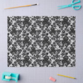 黒いバラと白いデコページ上のスカル 薄葉紙 (クラフト)