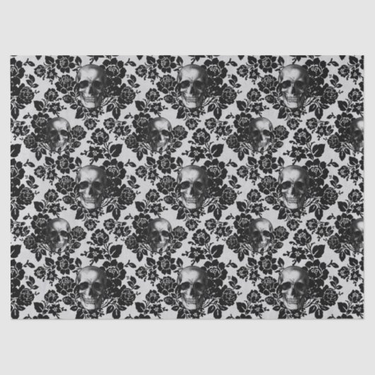黒いバラと白いデコページ上のスカル 薄葉紙 (正面)