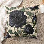 黒いバラと緑葉の クッション (ブランケット)