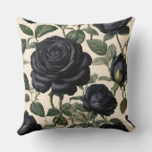 黒いバラと緑葉の クッション (裏面)