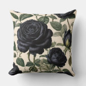 黒いバラと緑葉の クッション (正面)