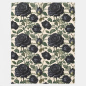 黒いバラと緑葉の フリースブランケット (正面)