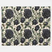 黒いバラと緑葉の フリースブランケット (正面(横))