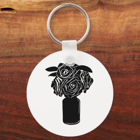 黒いバラのオリジナルシルエットアート キーホルダー (正面)