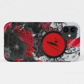 黒いバラのカスタムのモノグラム Case-Mate iPhoneケース (裏面(横))