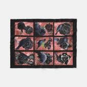 黒いバラのカラスとカラスのゴシック美術のコラージュ フリースブランケット (正面(横))