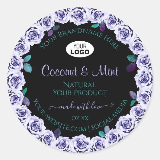 黒いバラのパッケージ・ラベルのロゴ ラウンドシール (正面)