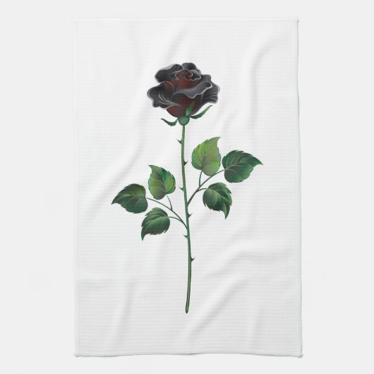 黒いバラの花 キッチンタオル (縦)