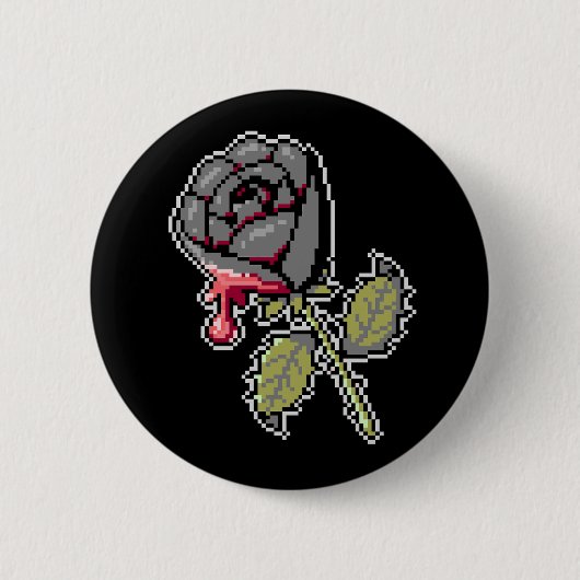 黒いバラ絵を描赤ピクセルのアートボタン 缶バッジ (正面)
