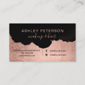 黒いバラ金ゴールドのブラシストロークヘアのメイクアップタイポグラフィ 名刺 (裏面)