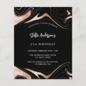 黒いバラ金ゴールド大理石予算の誕生日の招待 チラシ (正面)