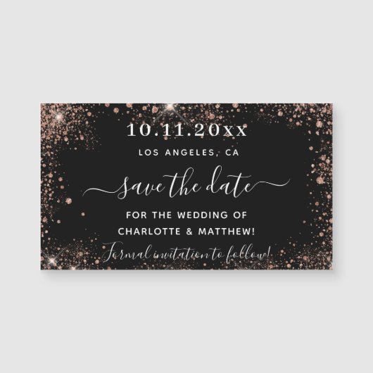 黒いバラ金ゴールド結婚式は日付磁石を保存 (正面)