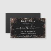 黒いバラ金ゴールド結婚式は日付磁石を保存 (正面/裏面)