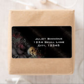 黒いバラ + スカルのゴシック様式ゴシックのファンタジーの魔法 ラベル (インサイチュ)