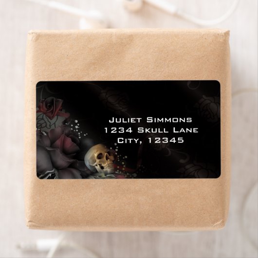 黒いバラ + スカルのゴシック様式ゴシックのファンタジーの魔法 ラベル (インサイチュ)