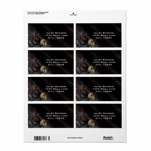 黒いバラ + スカルのゴシック様式ゴシックのファンタジーの魔法 ラベル (フルシート)