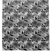 黒いバラ、バラ、黒と灰色 シャワーカーテン (正面)