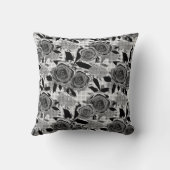 黒いバラ、バラ、黒と灰色、黒のパターン クッション (裏面)