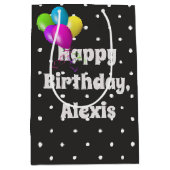 黒いバルーンの誕生日に白い点 ミディアムペーパーバッグ (正面)