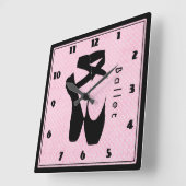 黒いバレエシューズEn Pointe スクエア壁時計 (傾斜)