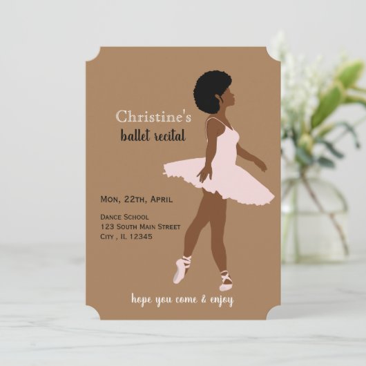 黒いバレリーナのアフロヘアのバレエ発表会 招待状 (スタンド正面)