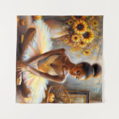 黒いバレリーナ秋のアートひまわりの花 タペストリー (正面(横))