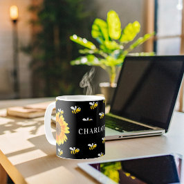 黒いバンブルハチ黄色のひまわり名 コーヒーマグカップ