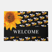 黒いバンブルミツバチひまわり歓迎 ドアマット (正面)