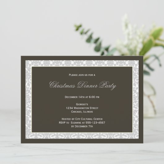 黒いパクラシックネルグレーのダマスクフレームの休日 招待状 (スタンド正面)